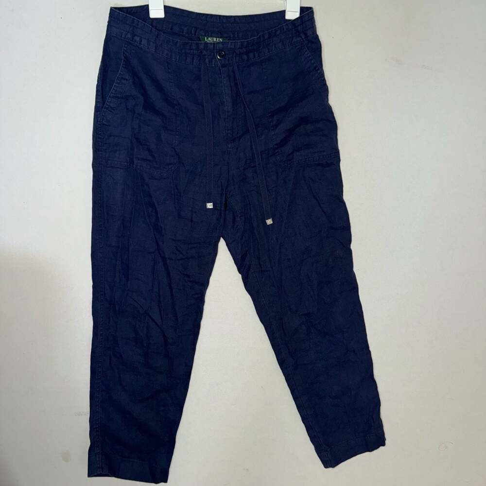Lauren Ralph Lauren Navy Blue Linen Drawstring Pants Size 10